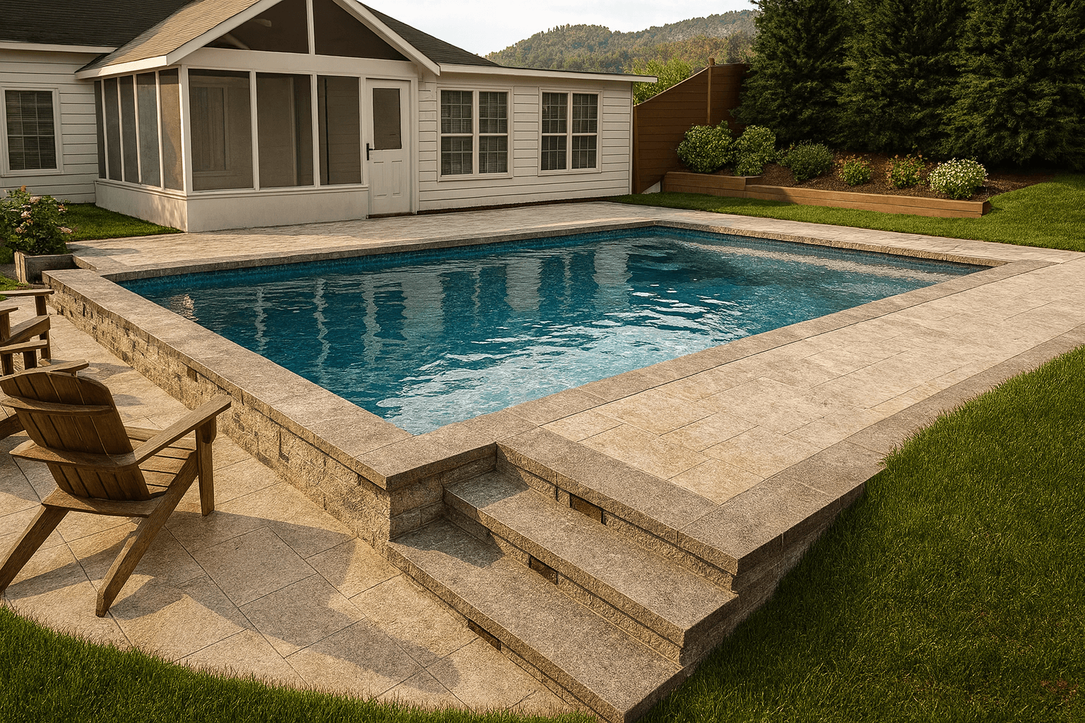 Custom vinyl liner pool design rendering by White Glove Construction